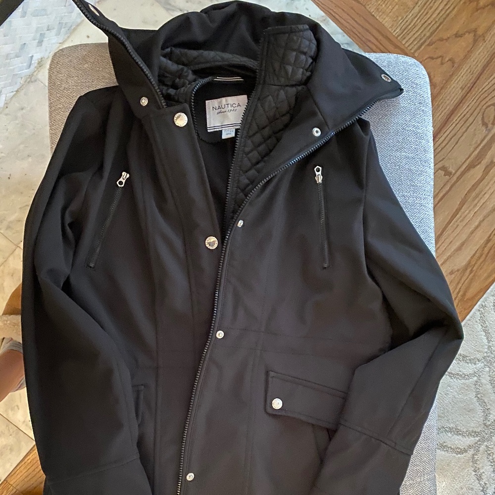 Black mid thigh jacket